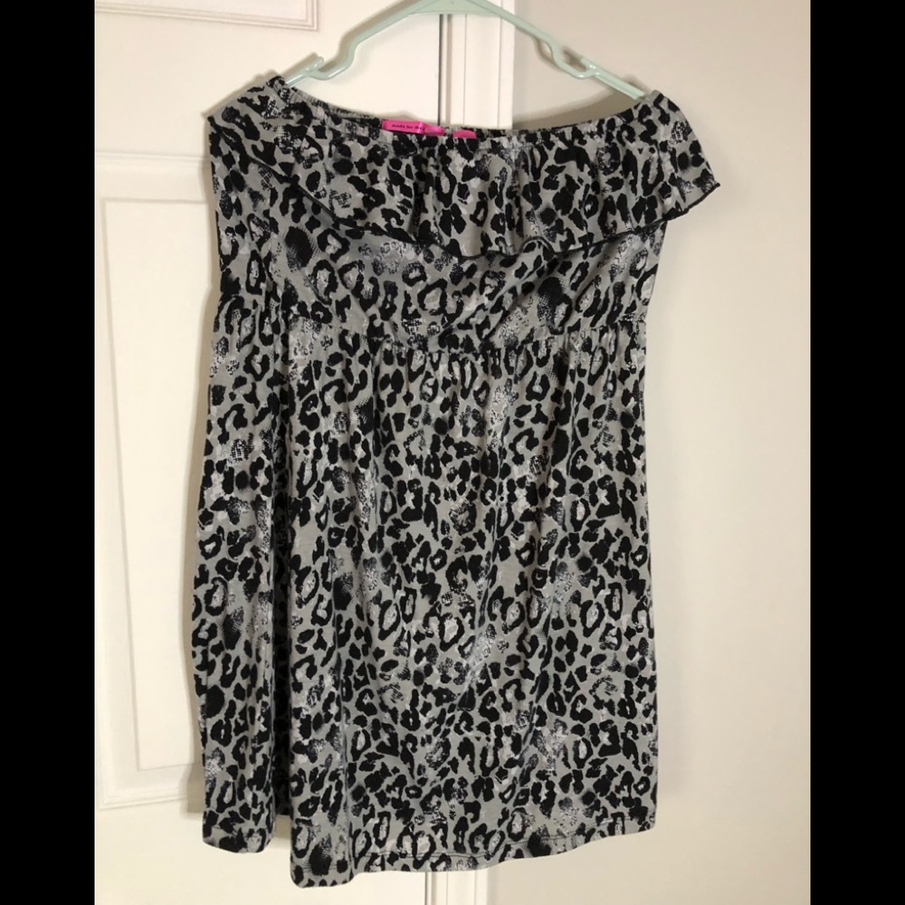 Made for me 2 Dress, strapless black/gray cougar pattern maxi mini dress. Sz Lg